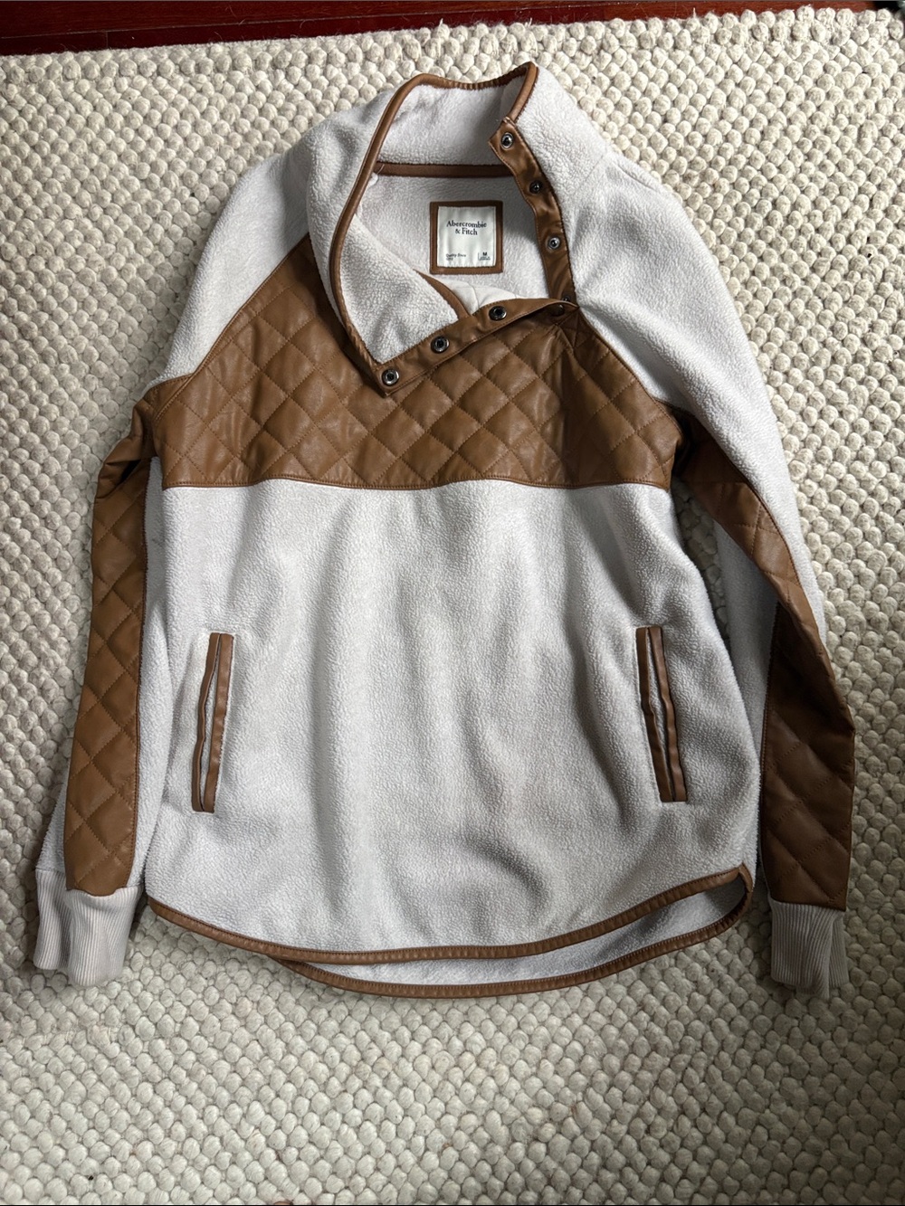 Abercrombie & Fitch Cream Pullover with Brown Quilted Accents